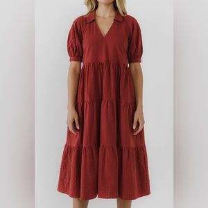free the roses stripe texture midi dress red